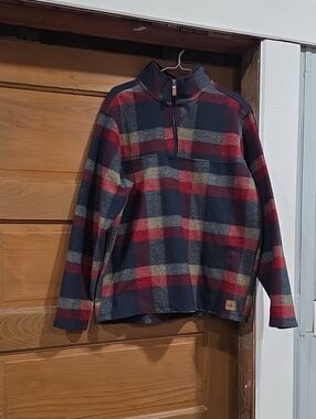 Men's Plaid Quarter‑Zip Pullover in Navy, Red & Cream - Unbranded